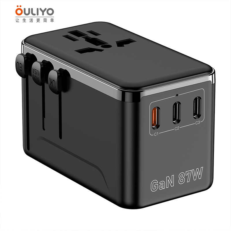 OL-A02-PD87  OULIYO 87W GAN Universal Travel Adapter GaN SUPER Fast Charge 4 Ports Charged onetime at High Efhciency OEM&ODM Factory