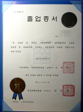 韩国釜山大学毕业证样本-定制图片模板