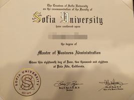 美国索菲亚大学毕业证样本=定制成绩单图片模板