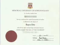 加拿大纽芬兰纪念大学毕业证样本展示