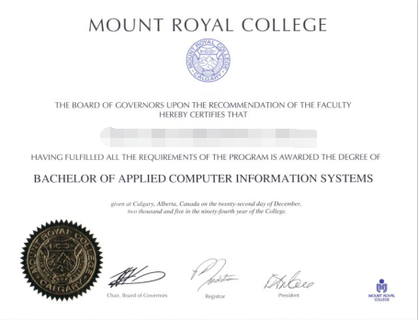 加拿大皇家山大学毕业证样本展示图片模板