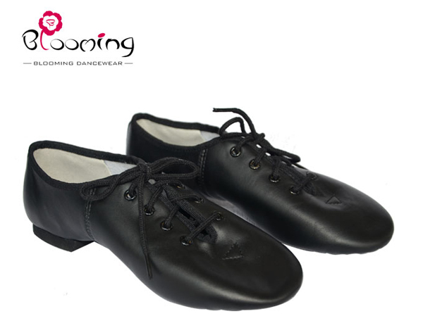 12004 Black leather lace-up jazz shoes