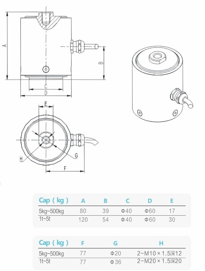 Mini Column Tension and Compression Weighing Force Transducer 5/10/20/50/100/200/500/1000/5000kg (B323)