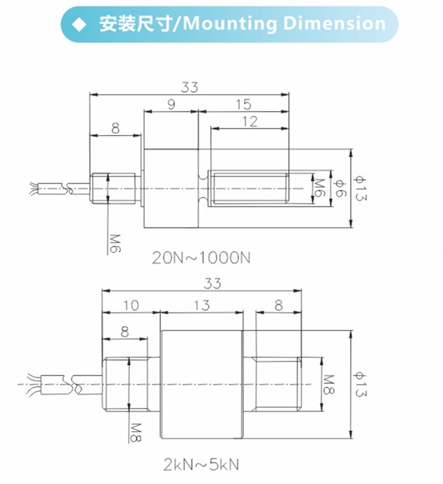 10,30,50,100,200,500N Inline load cell Rod End Load Cell (B302)