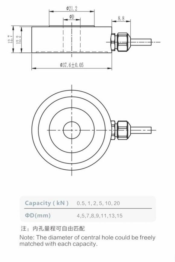 0.5/1/2/5/10/20kN Donut ring type stainless steel compression load cell (B119C)