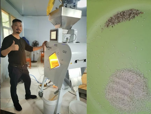 Special Light resouce with experience based lumination degree for rice, special algorithm, making the indentification and rejection for tiny spot and light discolor easy, which are difficulties for other competiors.
