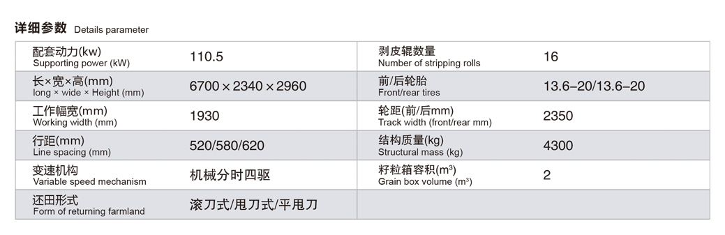 收获机3H参数