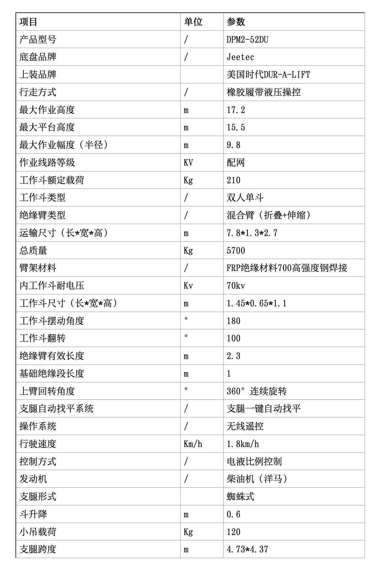 履带式绝缘作业平台参数