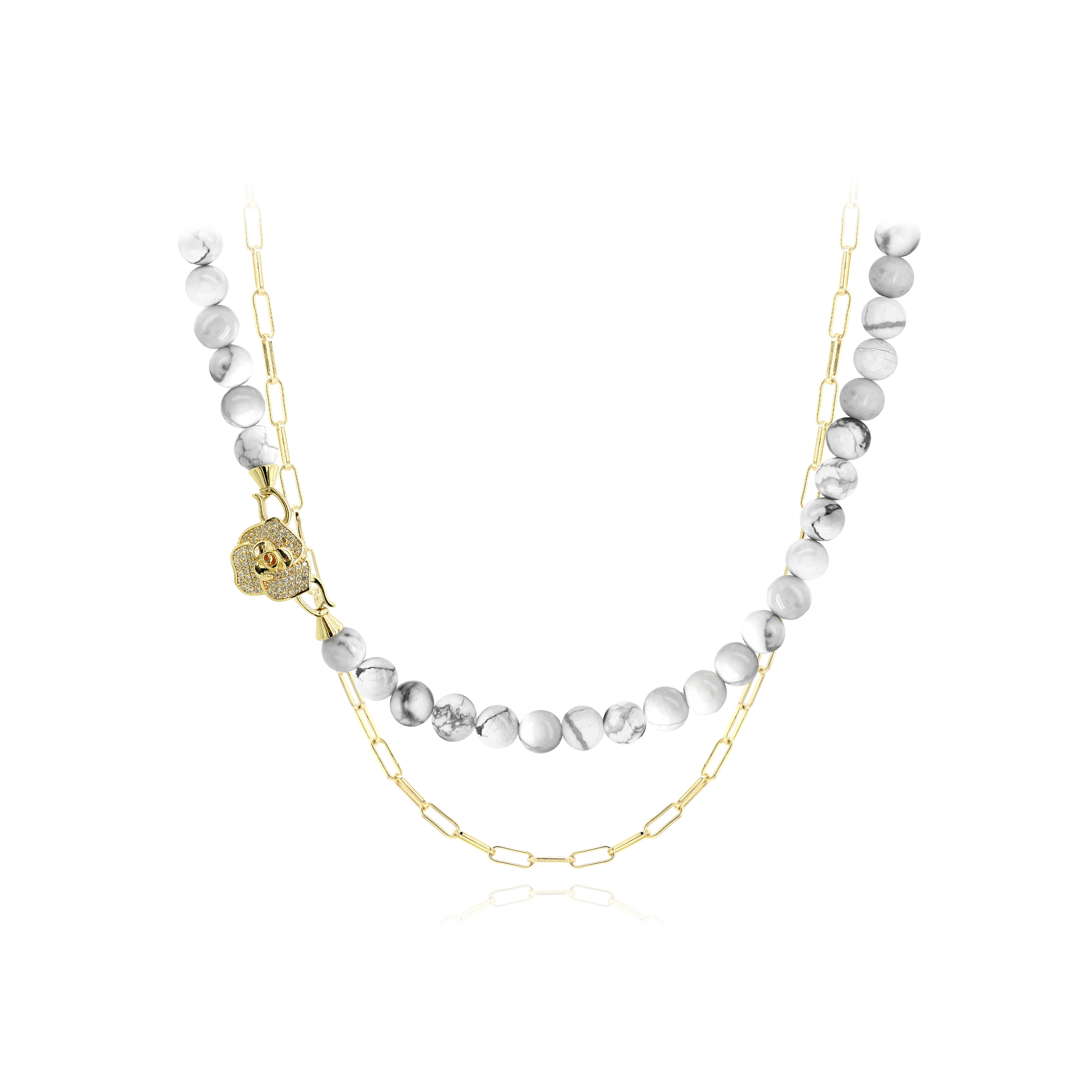 Medici Giallo white pine 14K gold double light luxury necklace