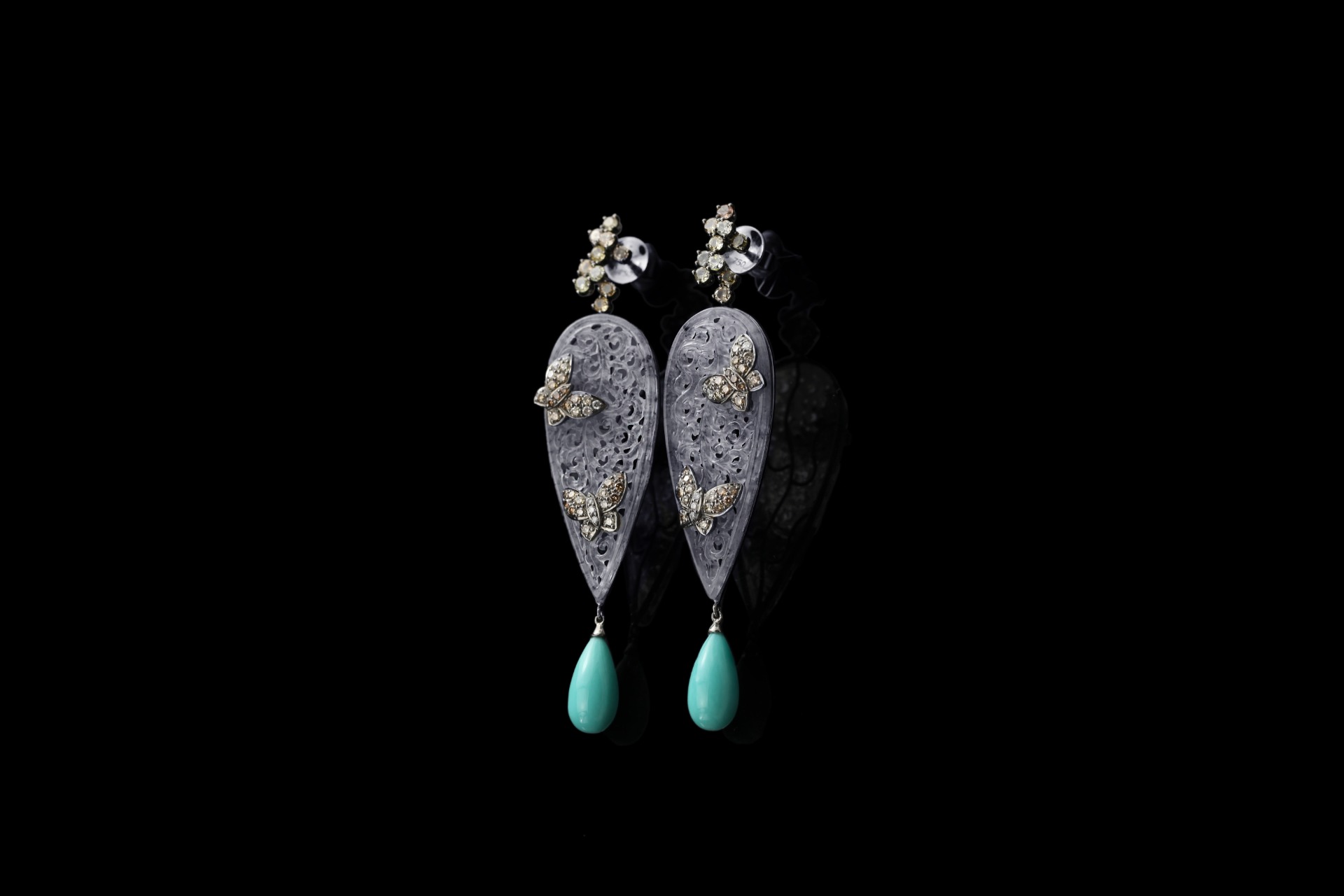 Turquoise jade carved colorful treasure earrings