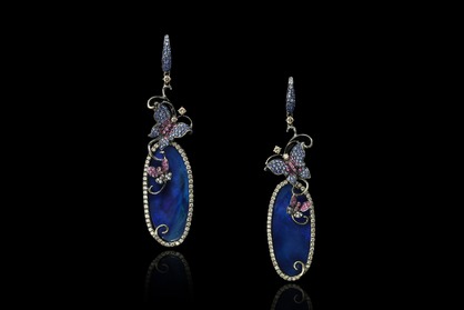 Blue opal butterfly earrings