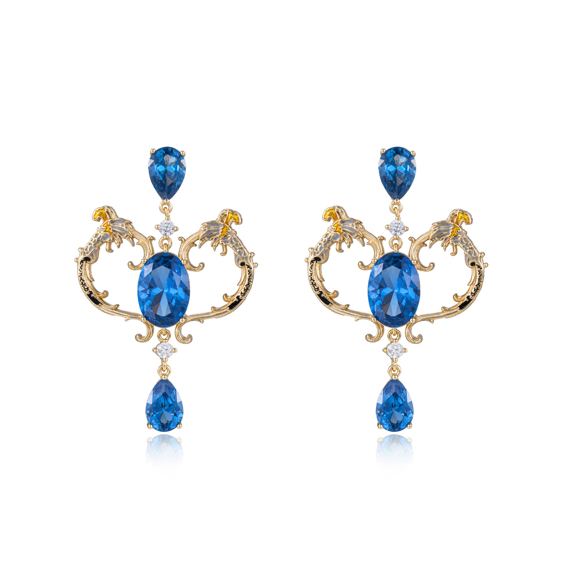 Italian Medici 14K gold and blue zircon earrings