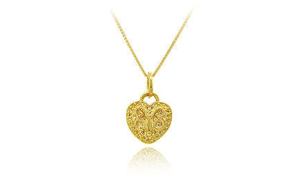 24K Gold Medici Heart-Shaped Pendant with Gold Plated Silver Necklace