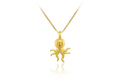 24K Gold Octopus Pendant with Gold Plated Silver Necklace