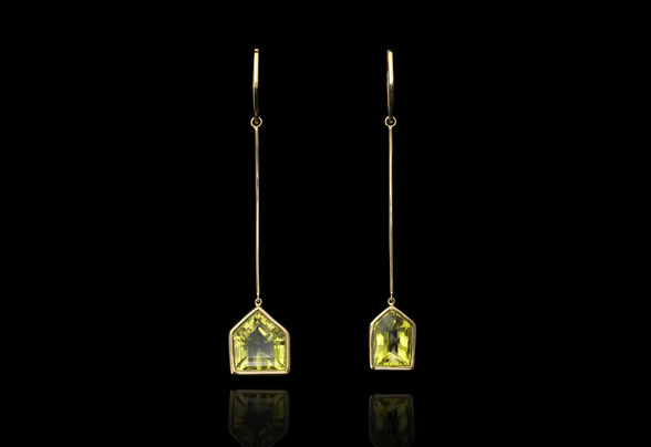 18K gold lemon crystal long earrings