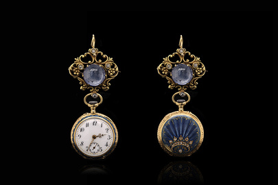 18th C. 12mm Blue Sapphire, 18K Gold & Enamel Pocket Watch/Pendant