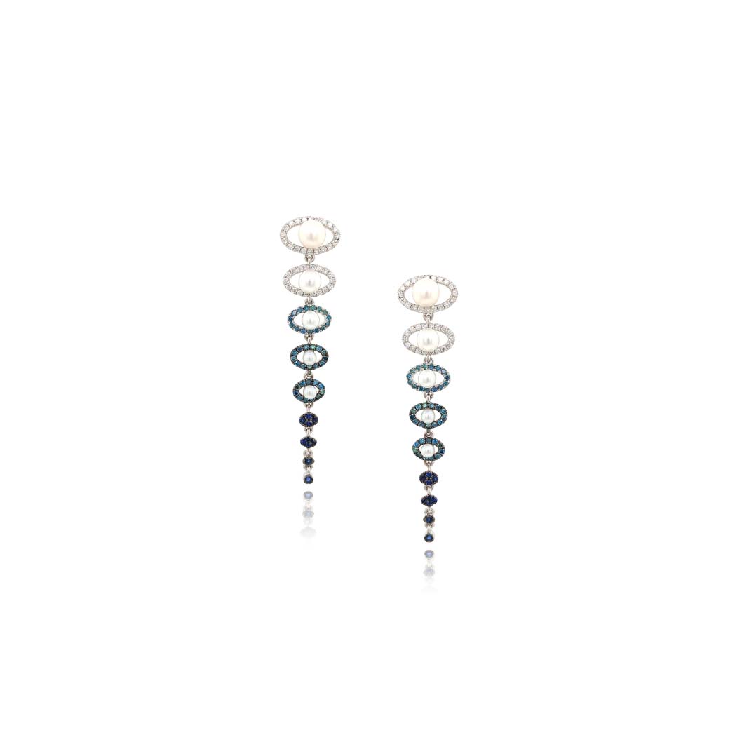 Blue Diamonds, Sapphire Pearl Earrings