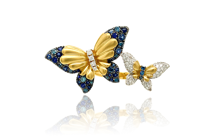 Butterfly blue diamond ring