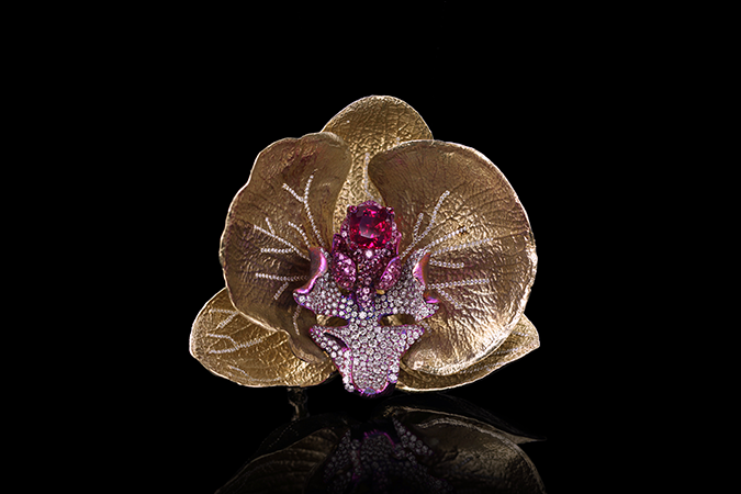 Pigeon Blood Ruby Orchid Brooch