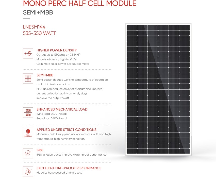 MONO PERC HALF CELL MODULELNE5M144 535-550 WATT