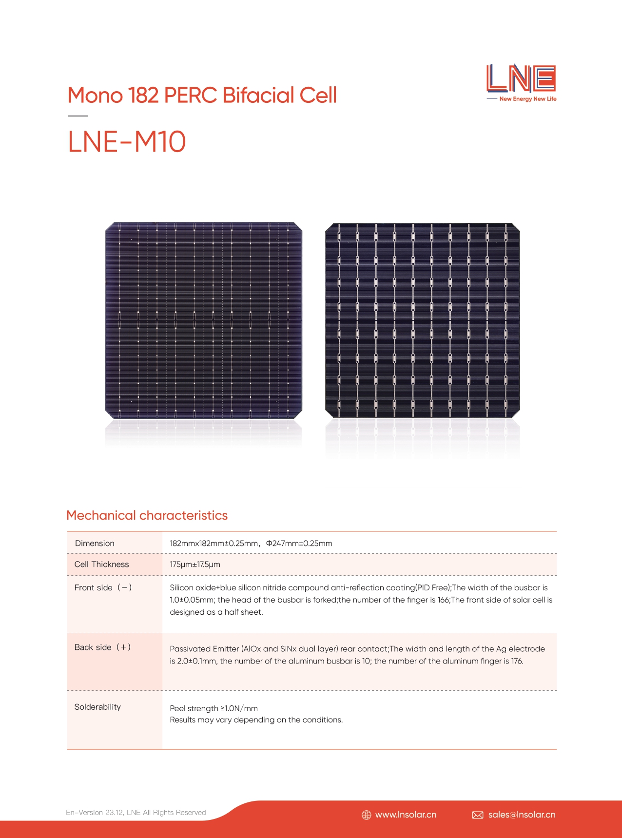 Mono 182 PERC Bifacial CellLNE-M10