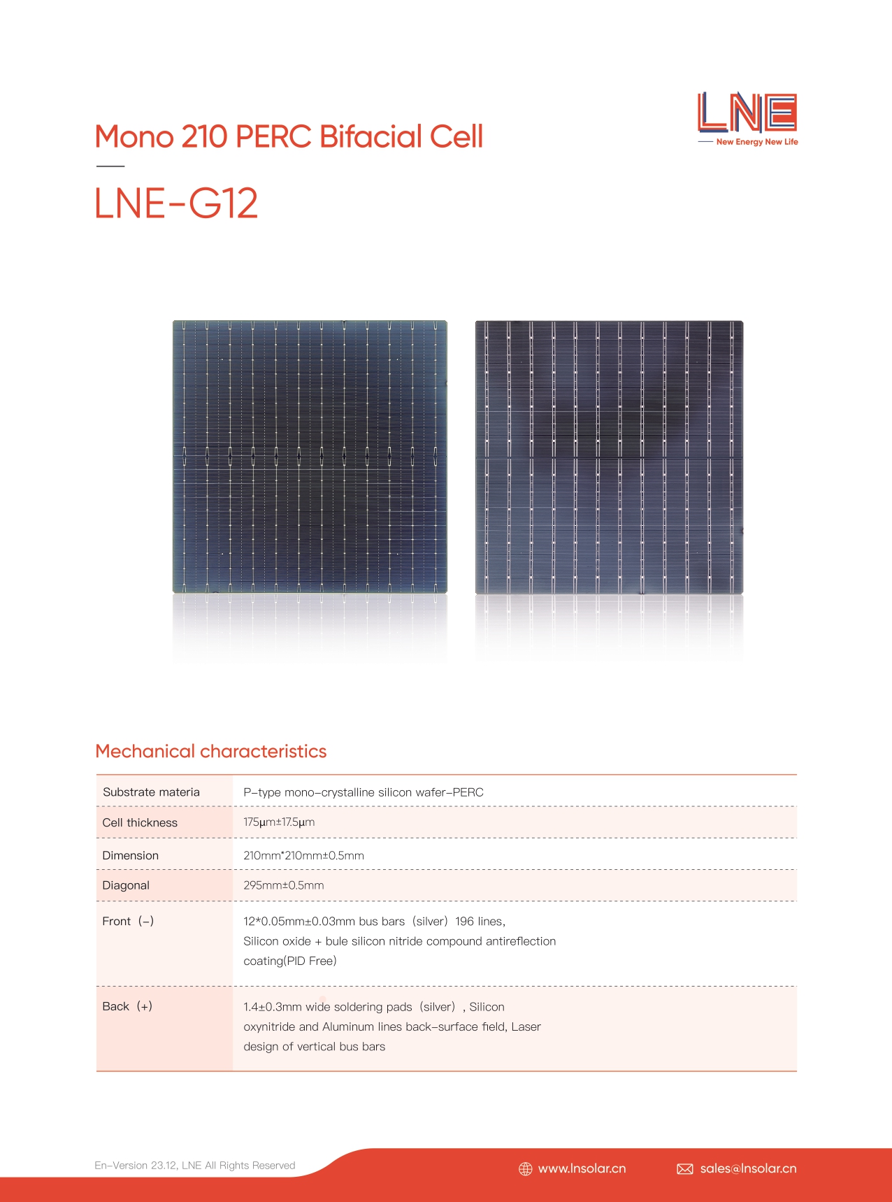 Mono 210 PERC Bifacial Cell HGW L LNE-G12