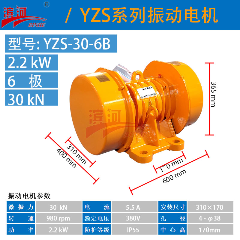 脱水筛振动电机YZS-30-6B滨河电机