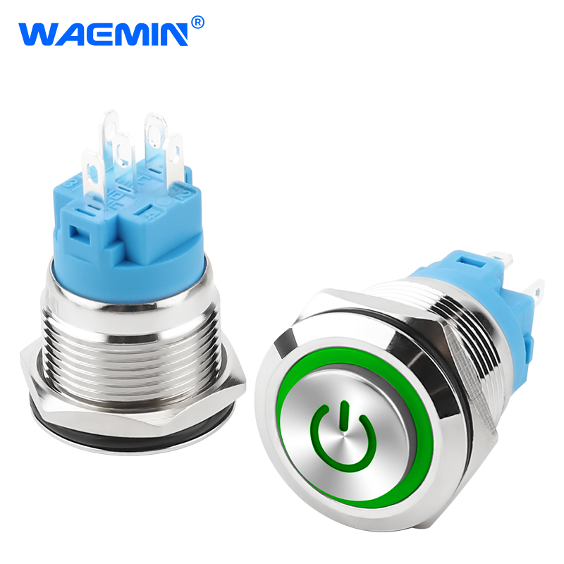 19mm Metal Push Button Switch High Head Led 5 Pins 5AMetal Latching Momentary Illuminated Switch Push Button Switch