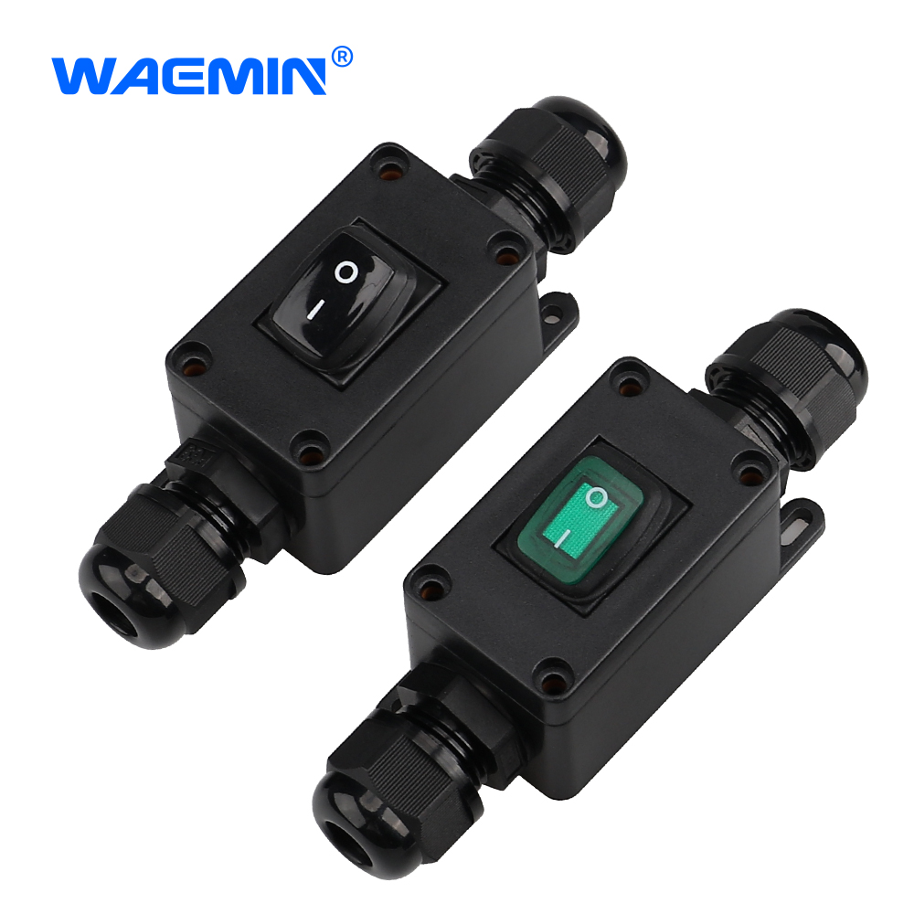 10A/250V AC Waterproof Inline Cord Switch 2 Position on Outdoor Toggle Rocker Button Two-Side Entry Exit Industrial Usage