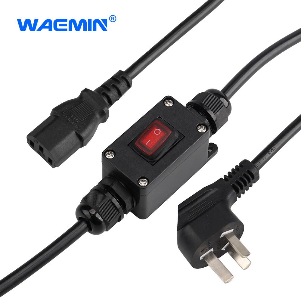 IP66 Waterproof Inline Cord Switch 25A-250V AC on Toggle Red Light Rocker Button DPST Double Outlet Outdoor Push Button Switches