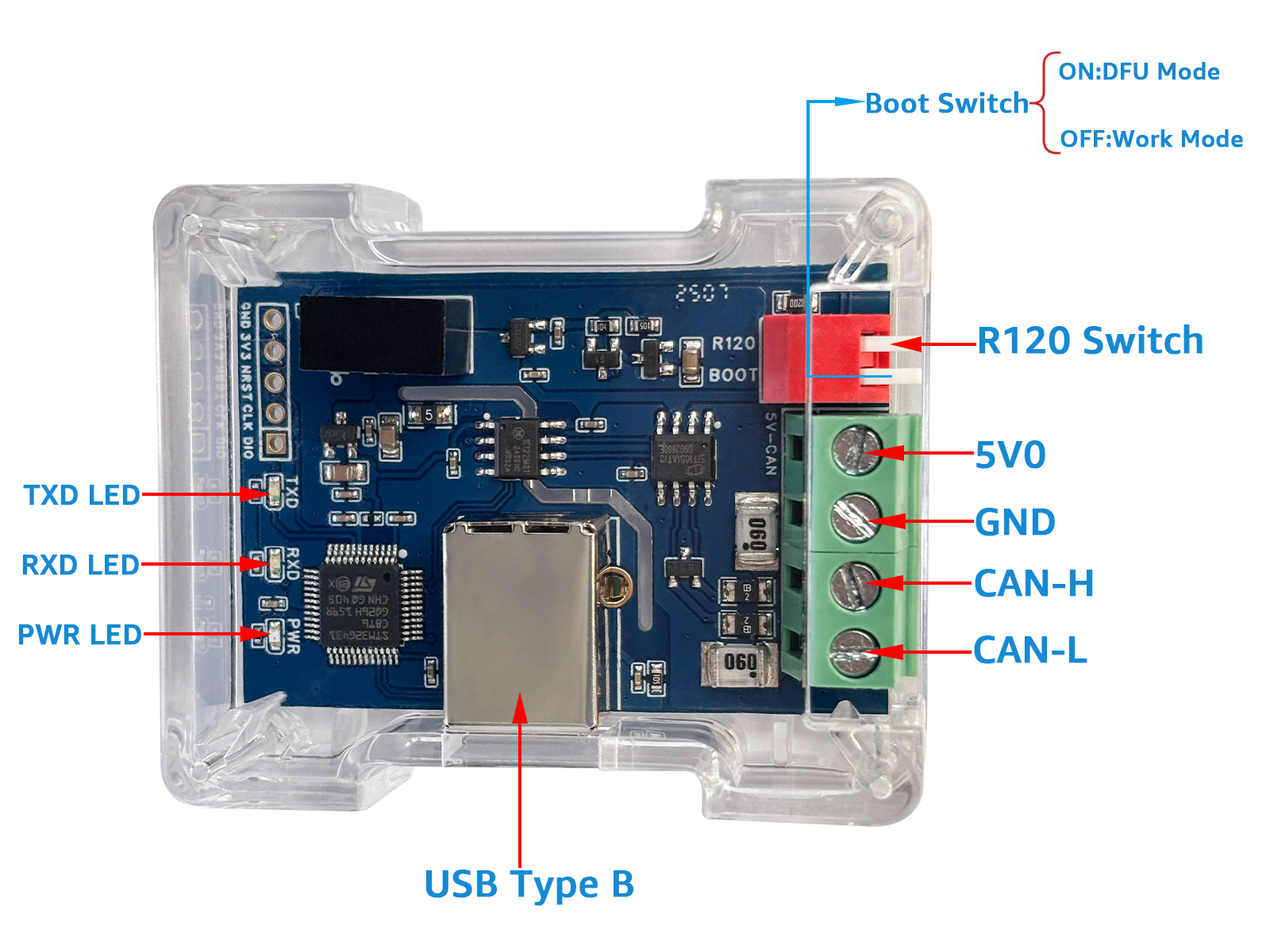 DSD TECH SH-C31G USB-B to CAN Adapter with FD Support Based on Canable 2.0,Compatible with Windows/Linux/MacOS