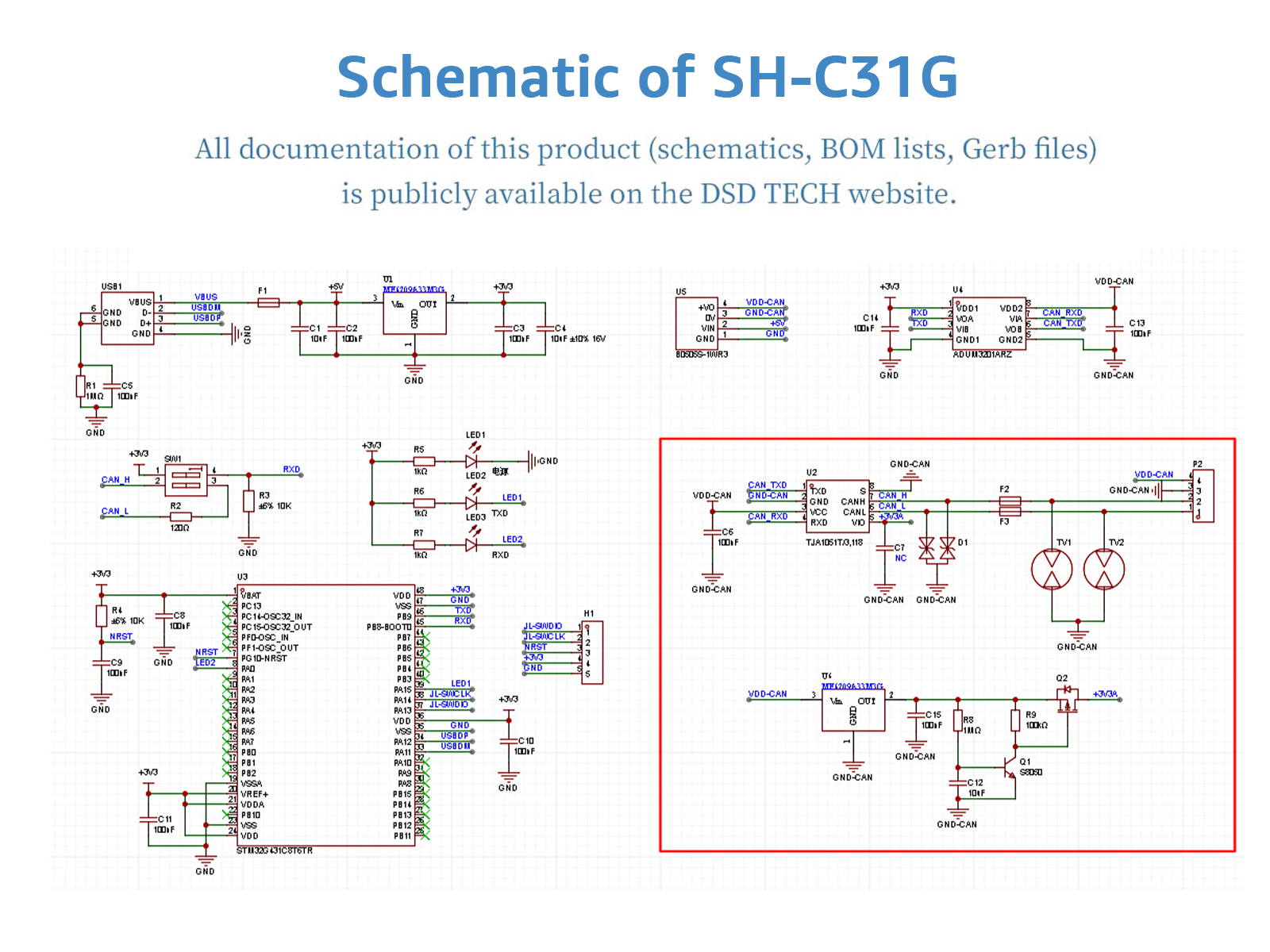 DSD TECH SH-C31G USB-B to CAN Adapter with FD Support Based on Canable 2.0,Compatible with Windows/Linux/MacOS