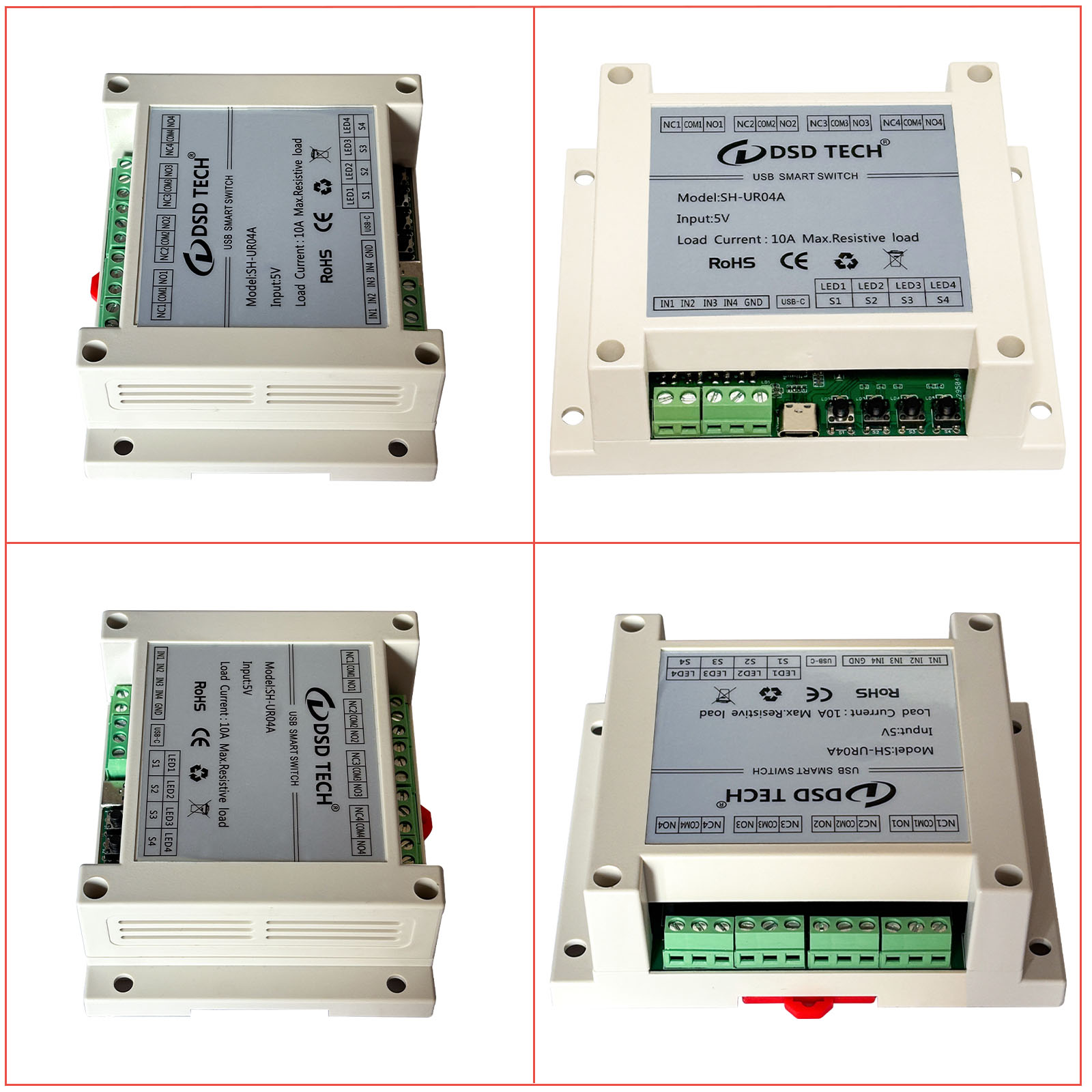 SH-UR04A 4-Channel USB Powered Relay Module for PC & Mac(4CH)