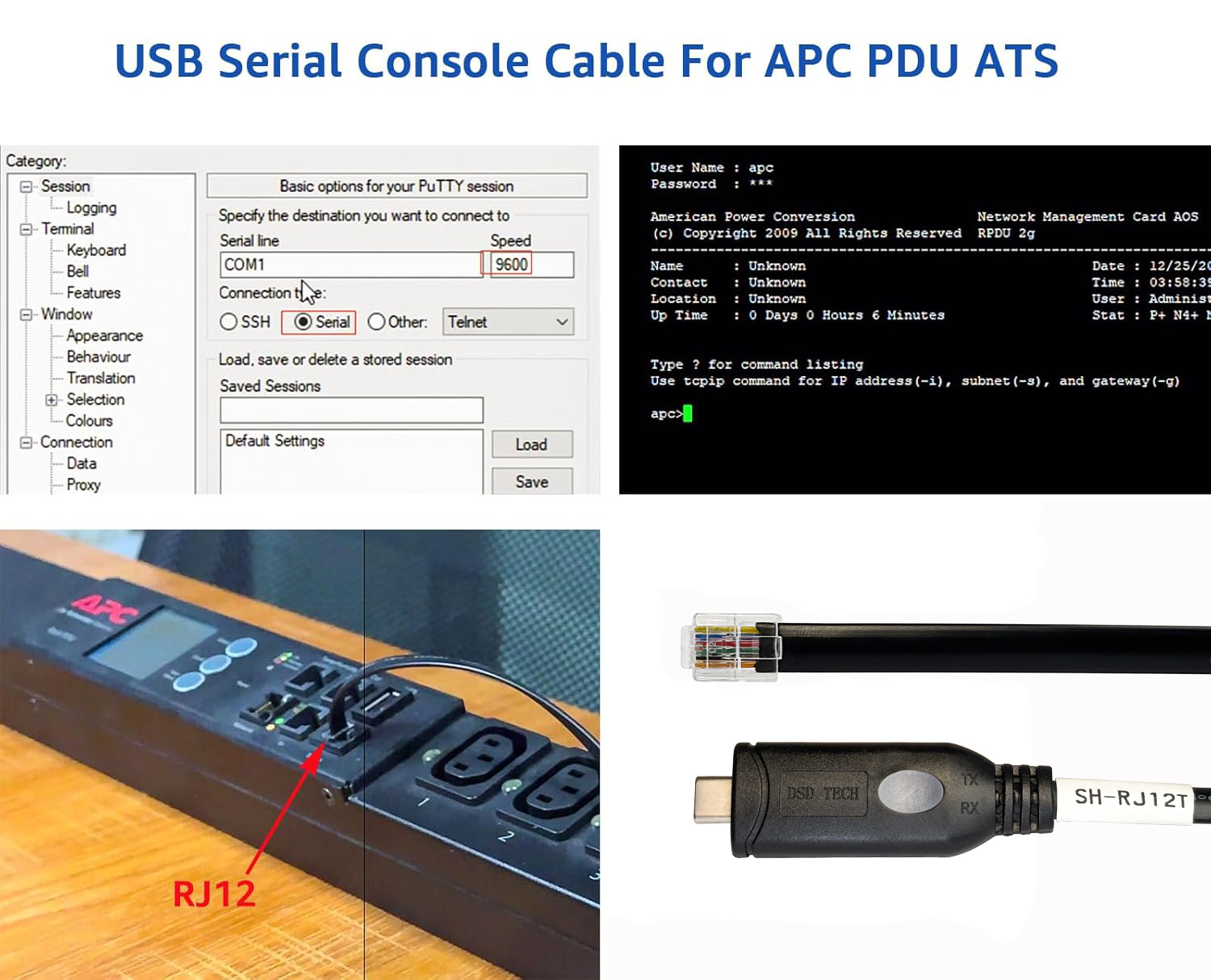 SH-RJ12T USB C to RJ12 6P4C RS232 Serial Cable(1.8M/5.9FT)