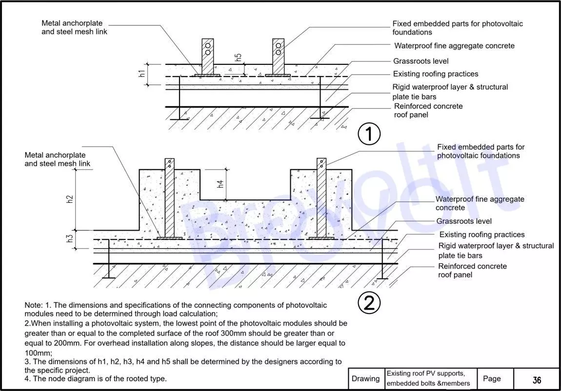 existing roof PV supports embedded bolts members