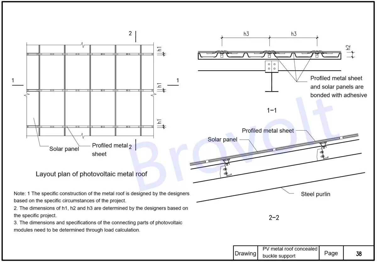 PV metal roof concealed buckle support