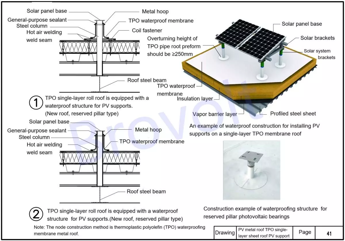 PV metal roof TPO single-layer sheet roof PV support