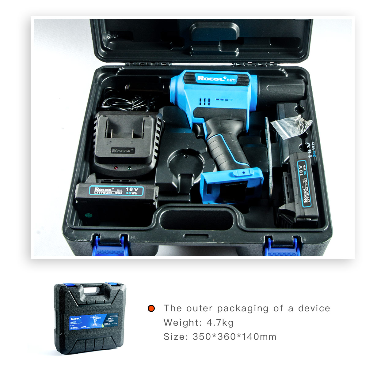 ROCOL 罗哥锂电拉钉枪 RL-520 工业拉钉枪电动抽芯拉铆枪 工厂正品（收纳盒双电版）
