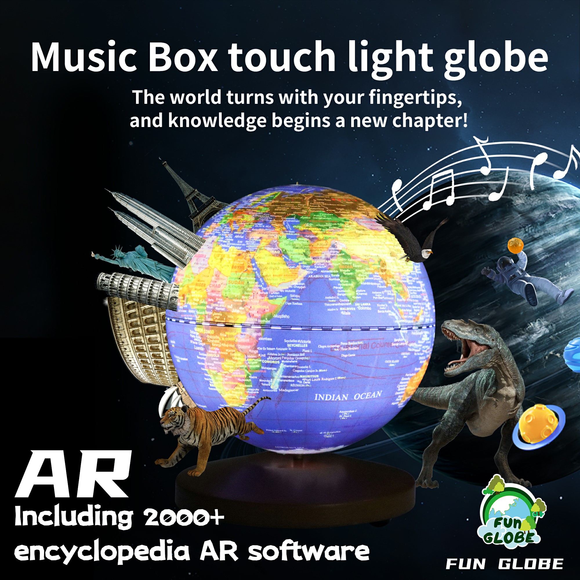 5 inches-Music Box touch light globe