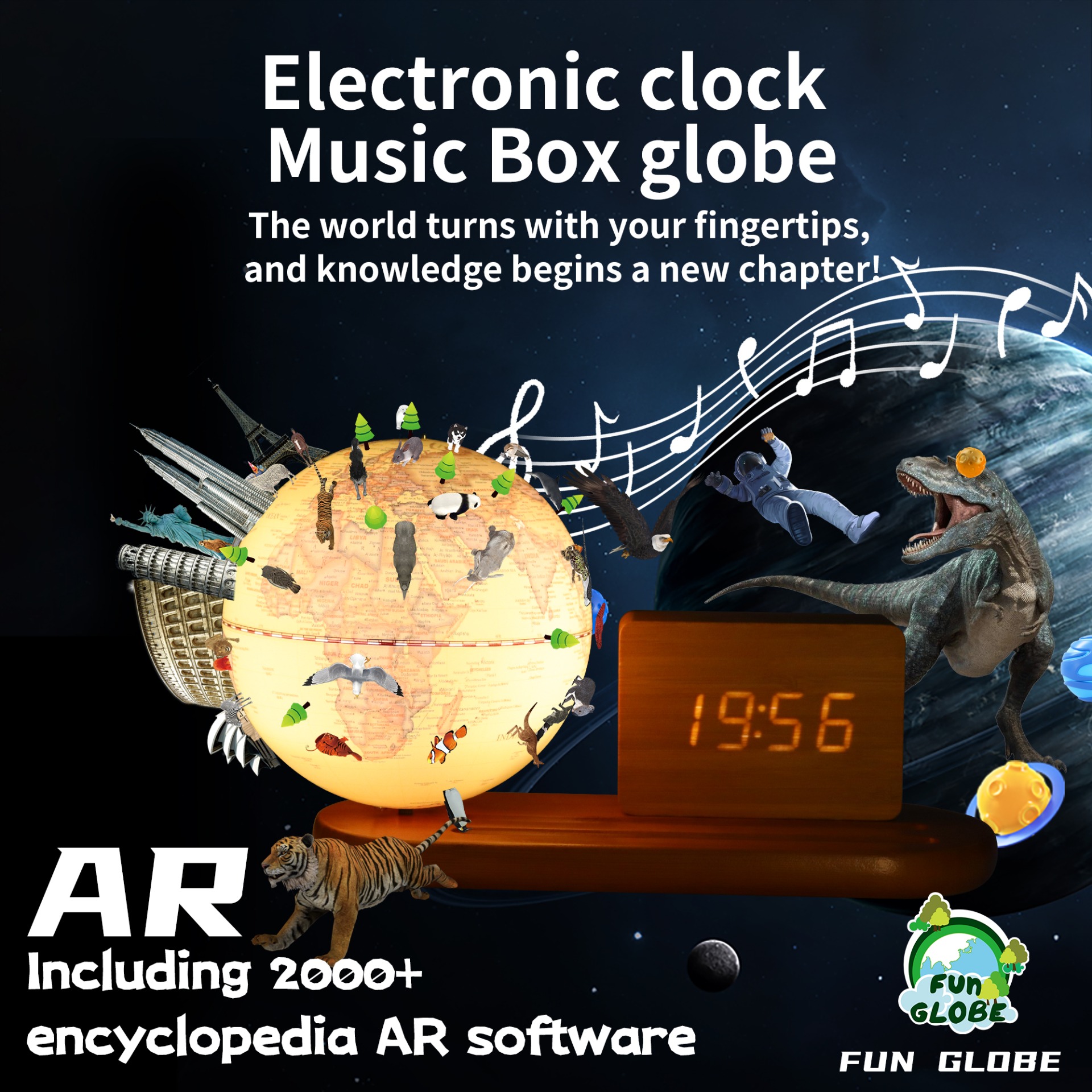 5 inches-Electronic clock  Music Box globe