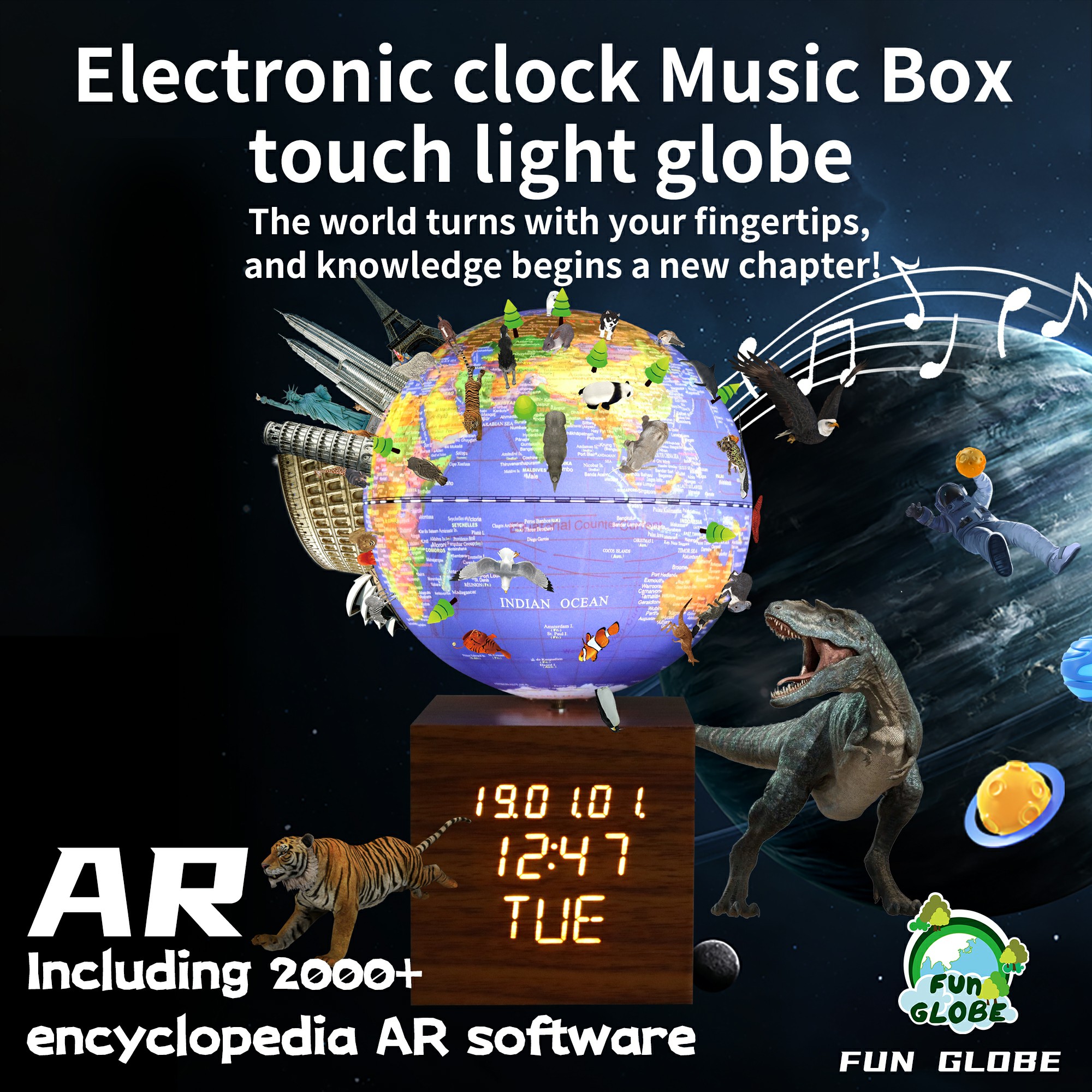 5 inches-Electronic clock Music Box  touch light globe