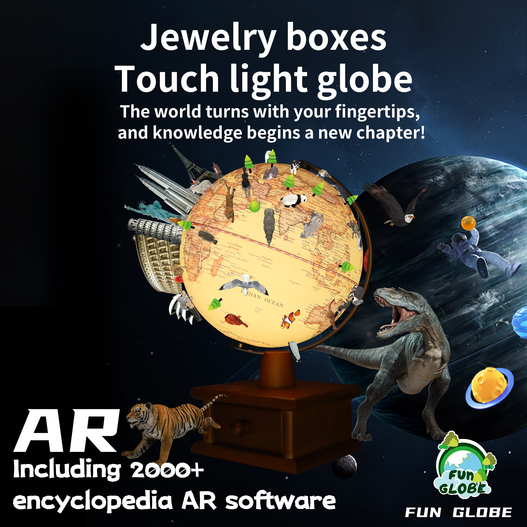 8 inches-Jewelry boxes Touch light globe