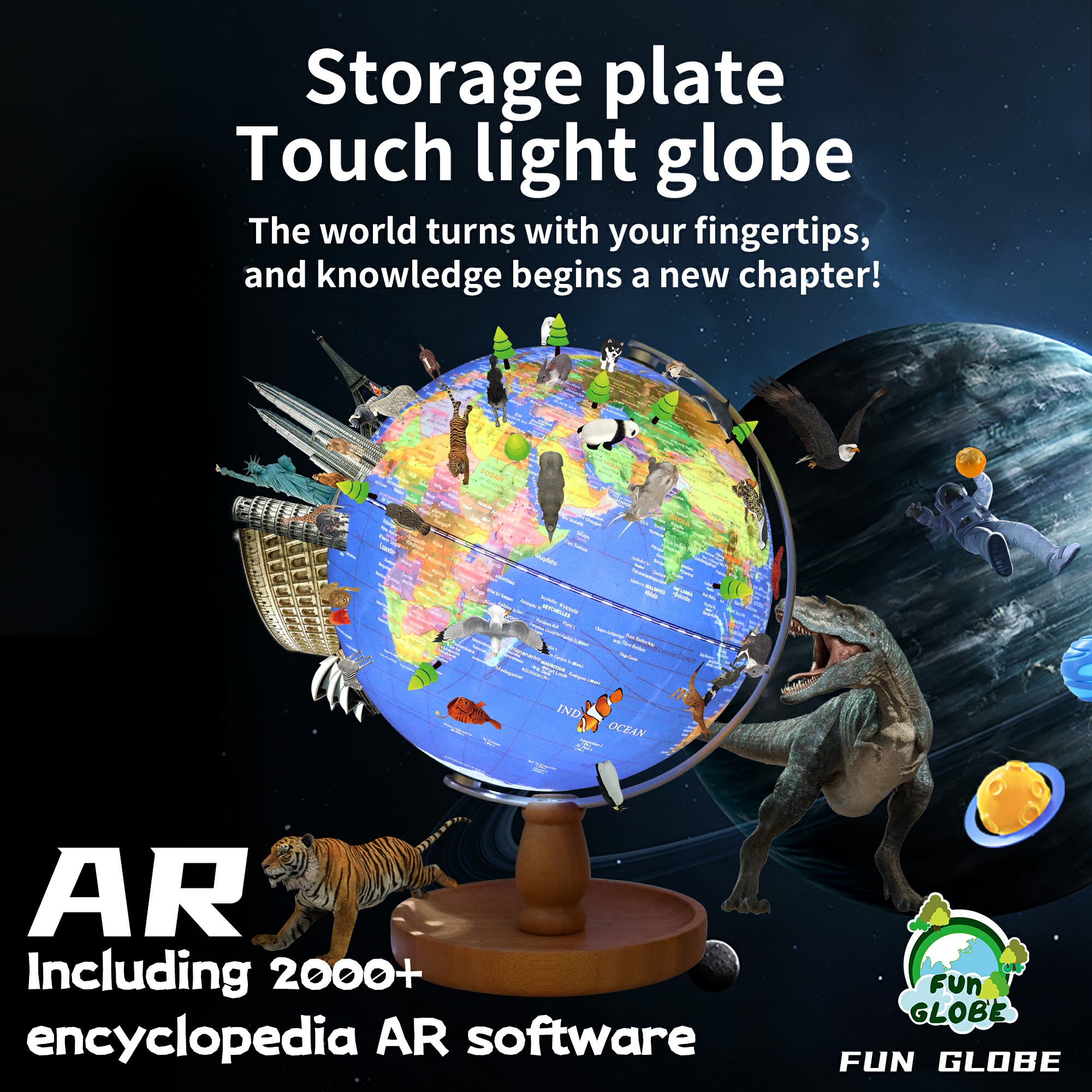 8 inches-Storage plate Touch light globe