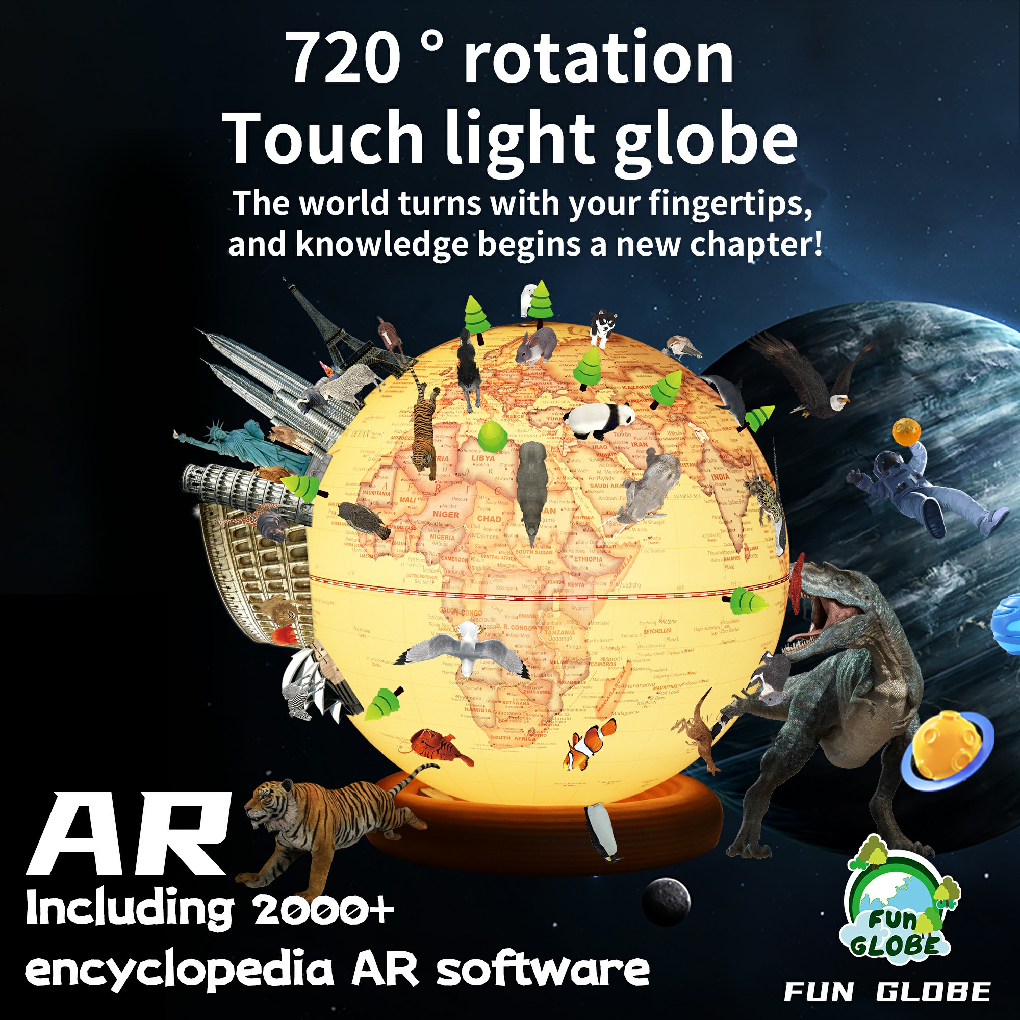 10 inches-720 ° rotation Touch light globe