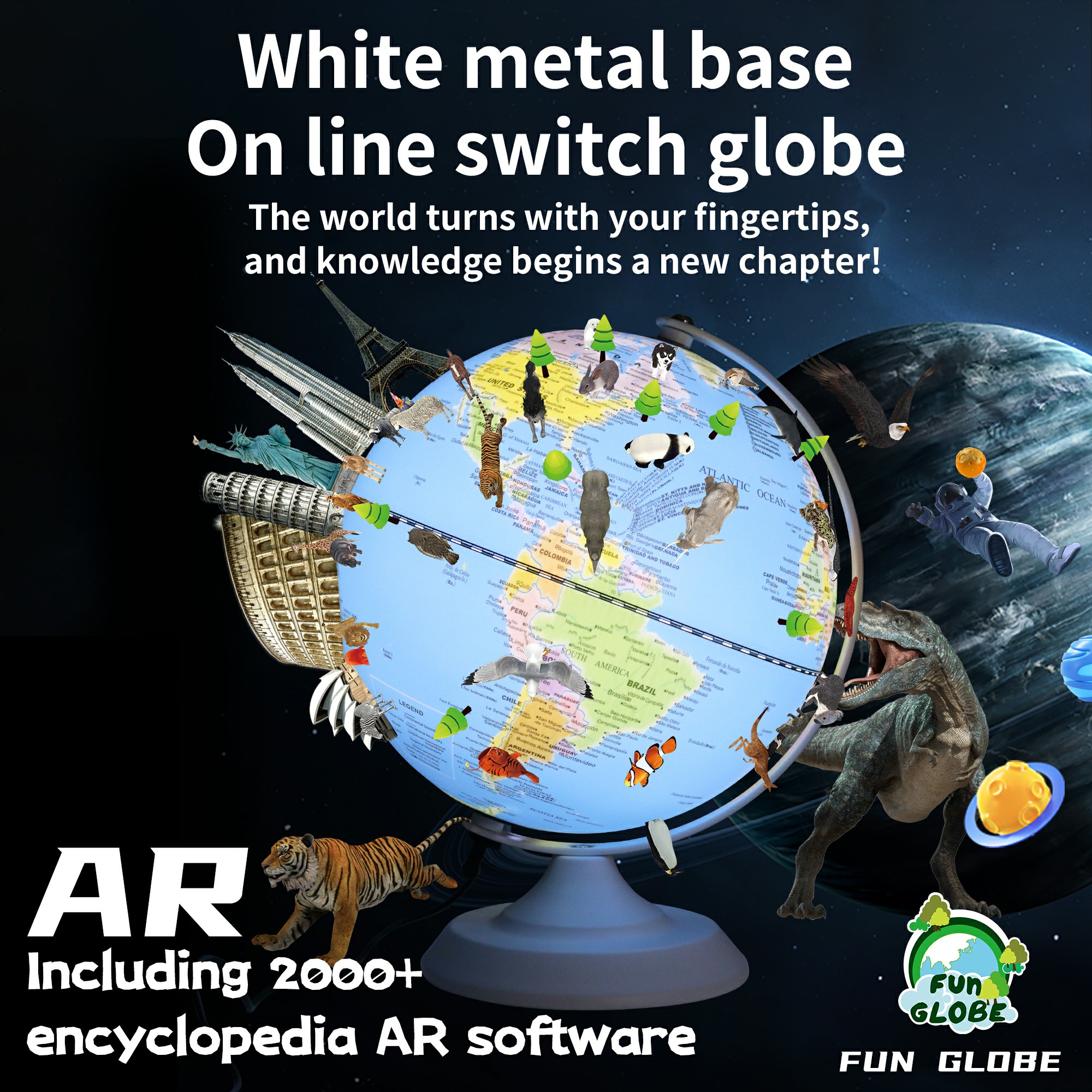 10 inches-White metal base On line switch globe