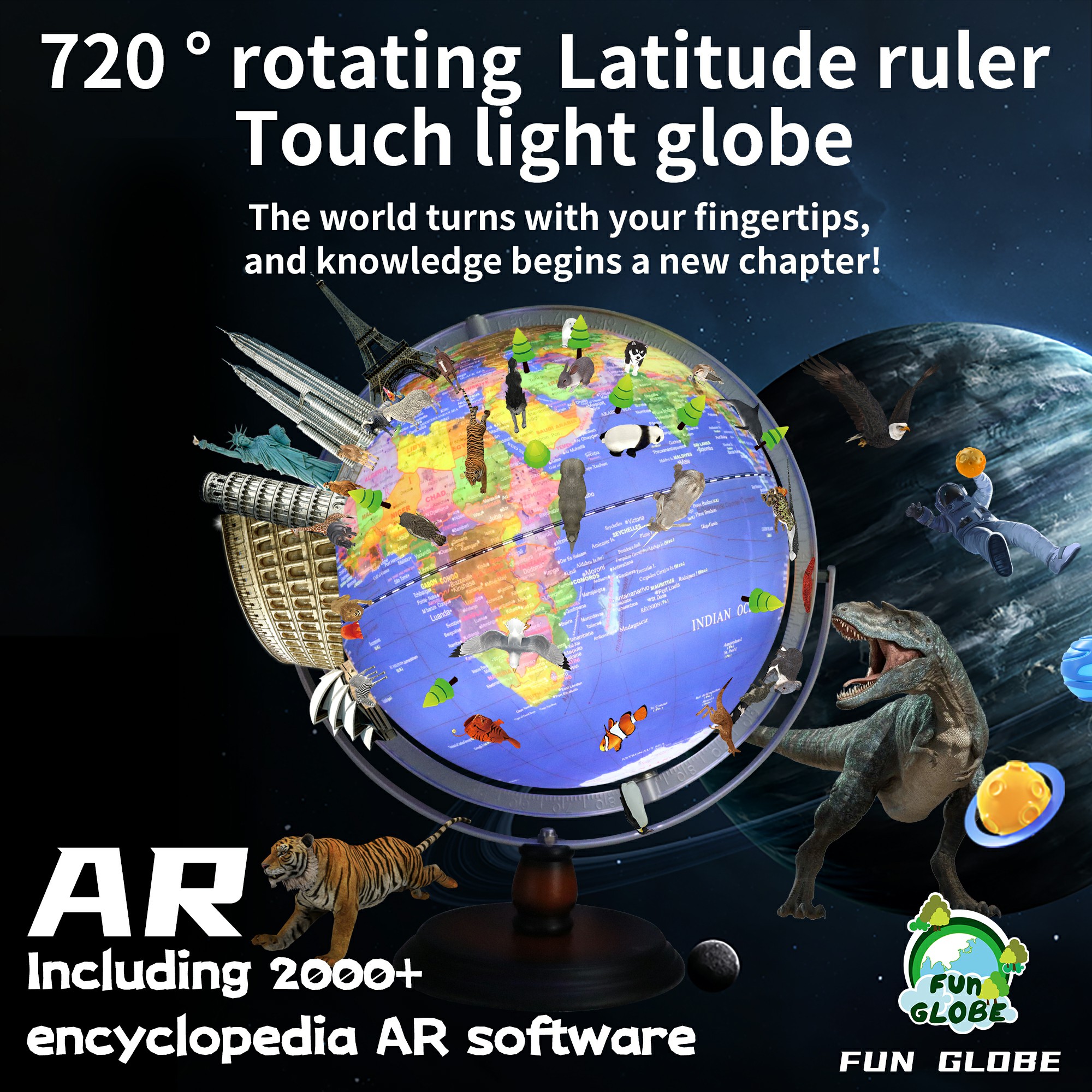 12 inches-720 ° rotation iron Touch light globe