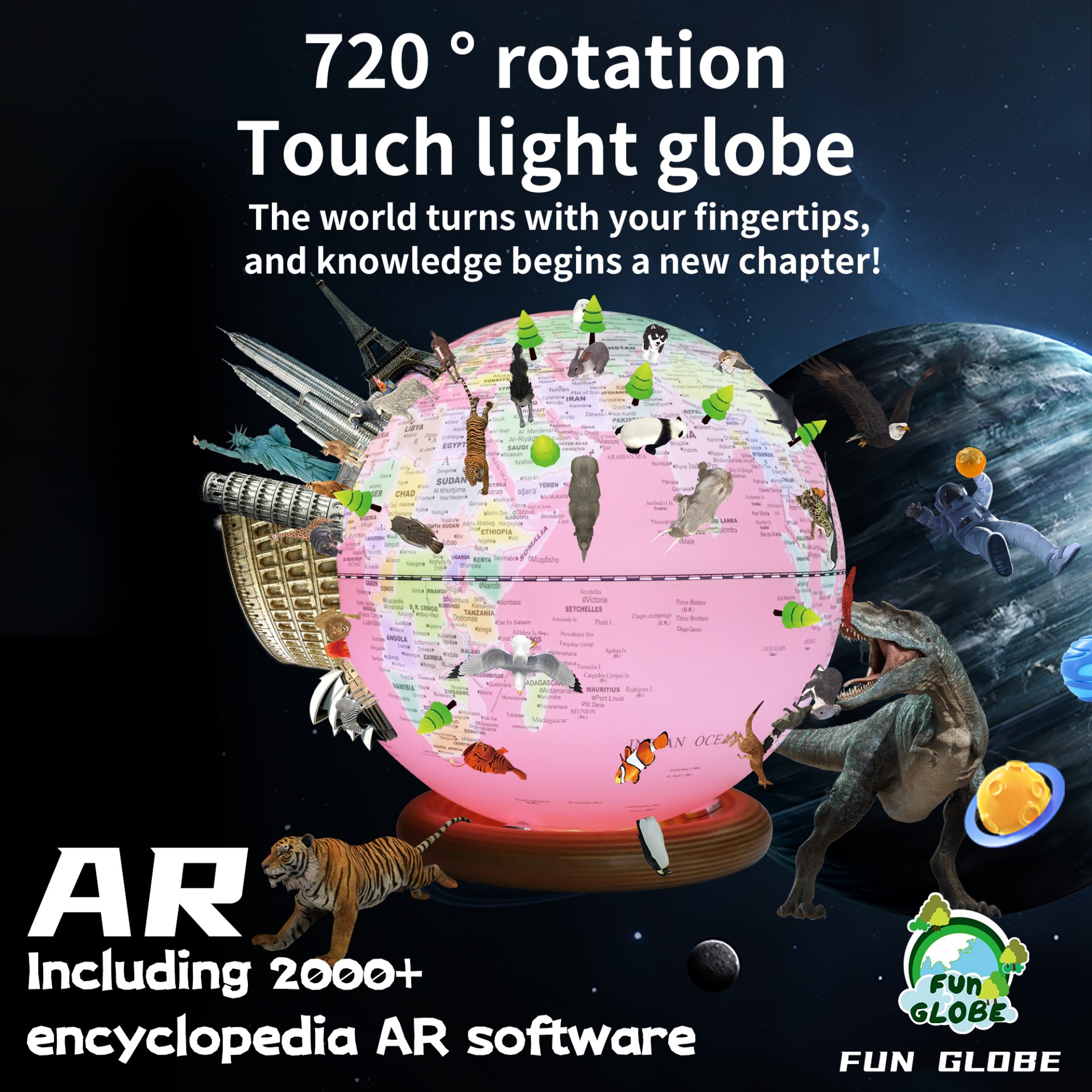 12 inches-720 ° rotation Touch light globe