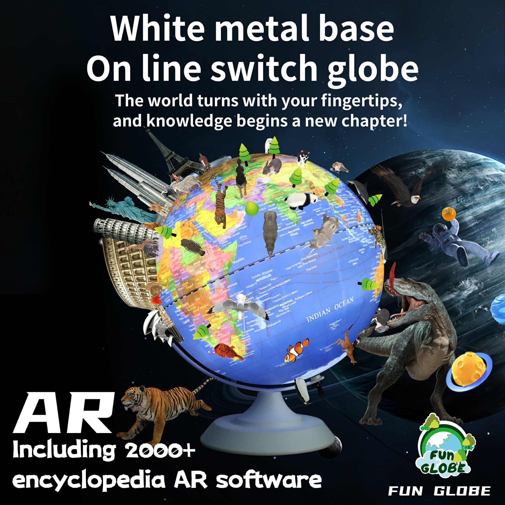 12 inches-White metal base On line switch globe