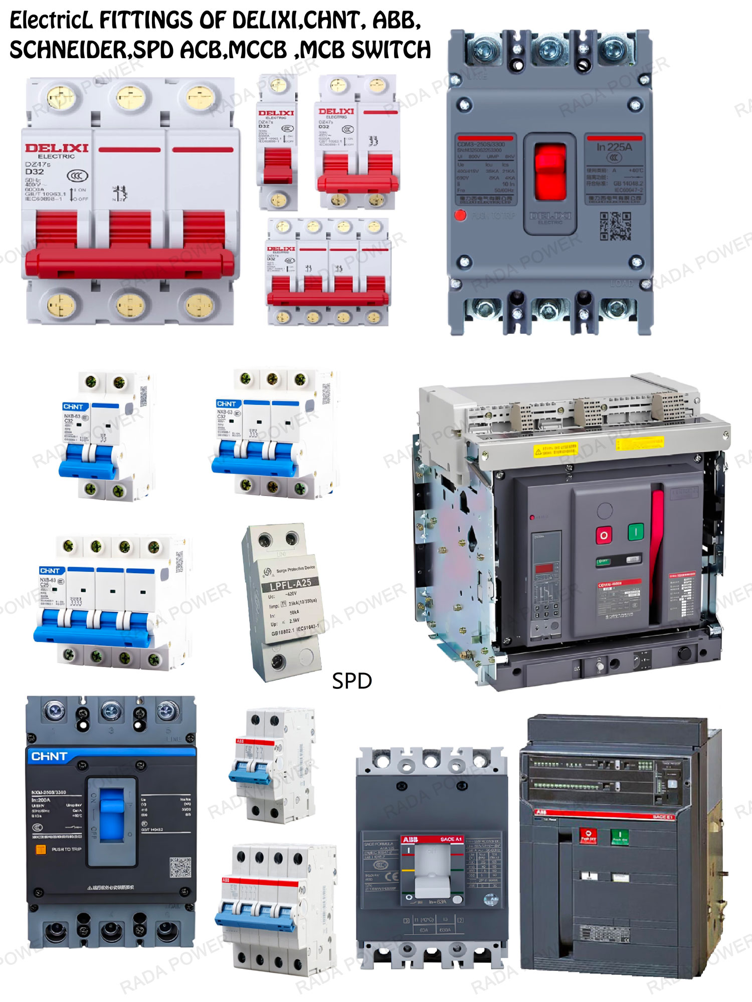 Delixi,CHNT,ABB,Schneider Switch and SPD
