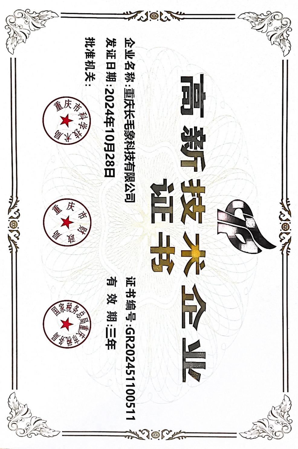國(guó)家高新技術(shù)企業(yè)證書(shū)